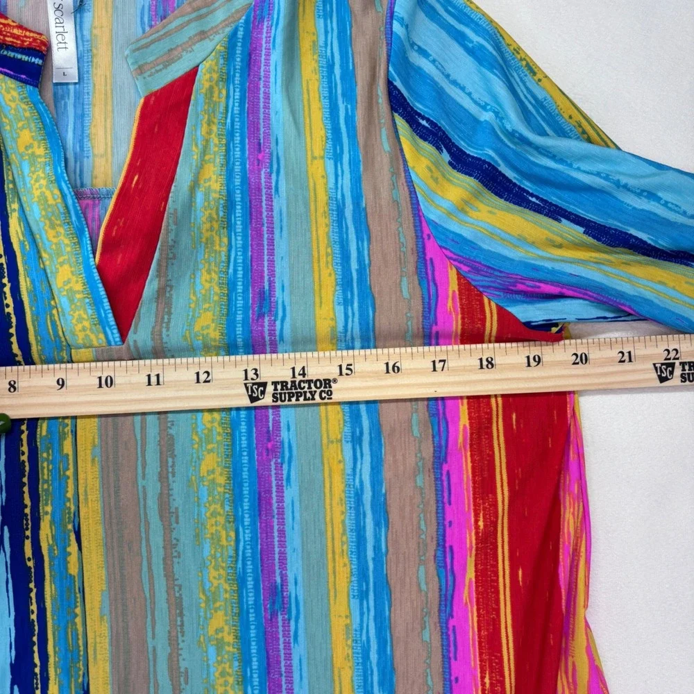 Dear Scarlett Women Striped V‎ Neck Tunic Top Size Large Chic Bohemian Resort - Picture 4 of 6